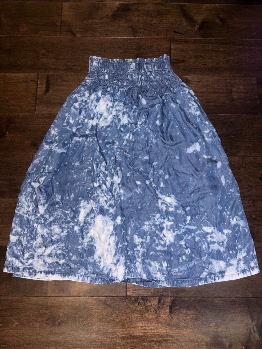 Given Kale Tie-Dye Bleach Style Smocked Waist Skirt